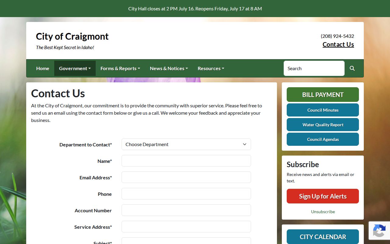 Craigmont criminal records contact and routing source