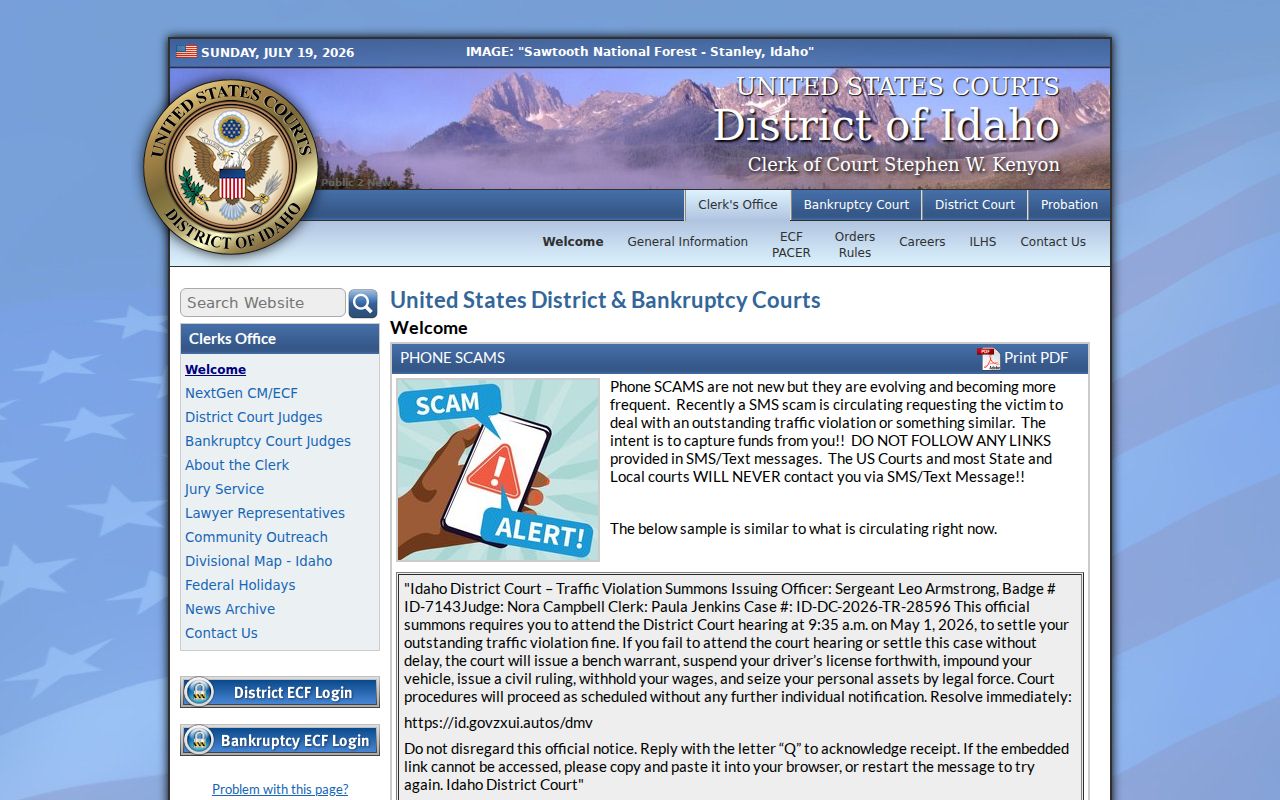 Lewis County federal court case information for District of Idaho