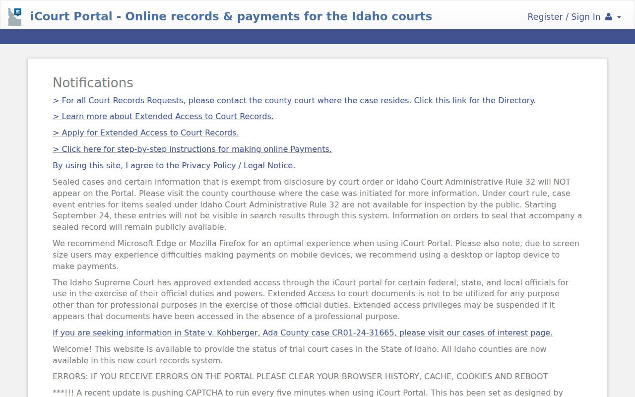 Lewis County court case lookup in Idaho iCourt